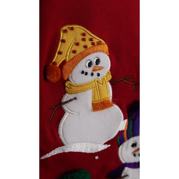 NWT Bechamel Red Christmas Sweater Button Down Snowman Embroidered Large - Picture 2 of 8
